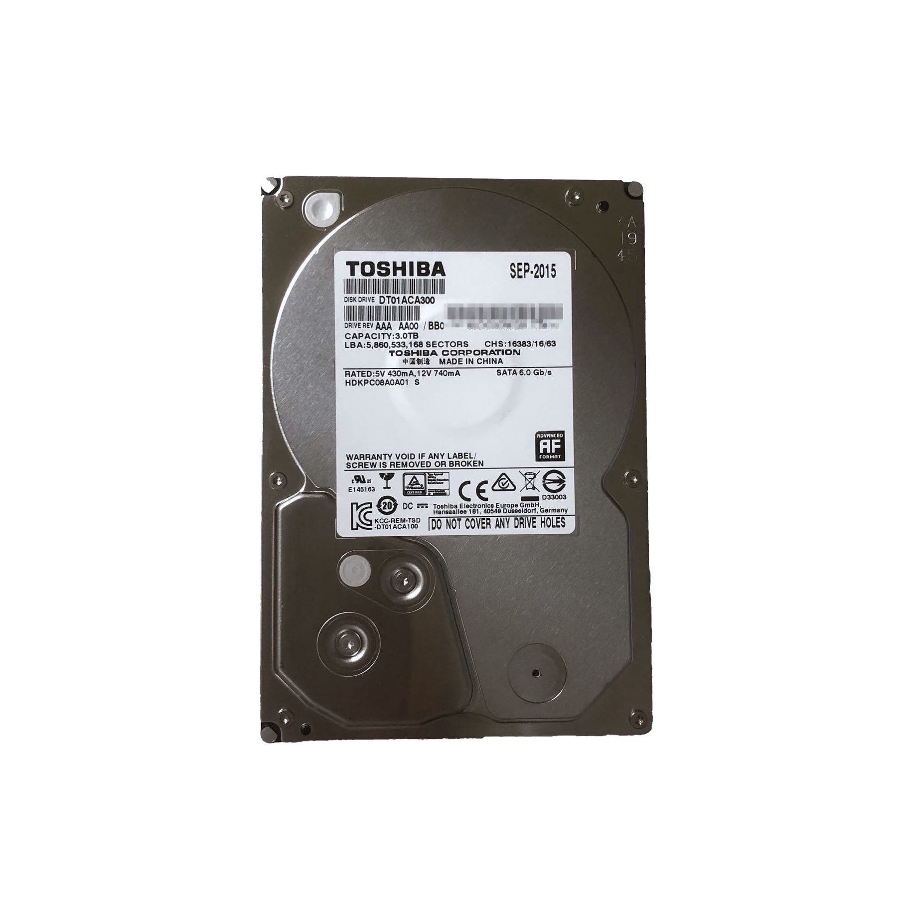 [Refurbished] Toshiba 3TB HDD SATA 7200rpm (DT01ACA300)